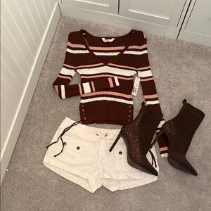 Knit Top and Shorts set with Brown Booties